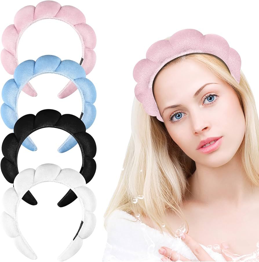 4 Pieces Sponge Terry Cloth Headband, Padded & Towel Cloth Fabric Women's HairBand, Cute Spa Head... | Amazon (US)