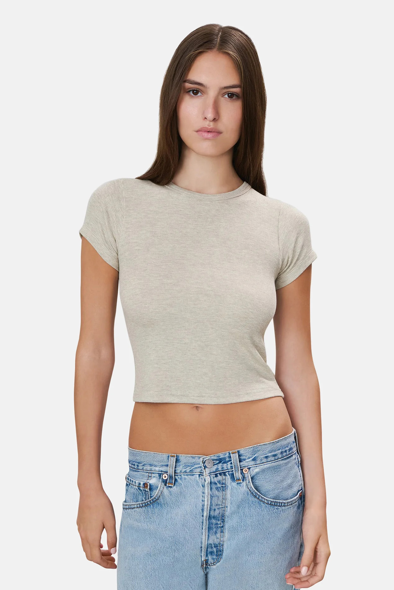 Short Sleeve Baby Tee Heather Oatmeal | Blue & Cream