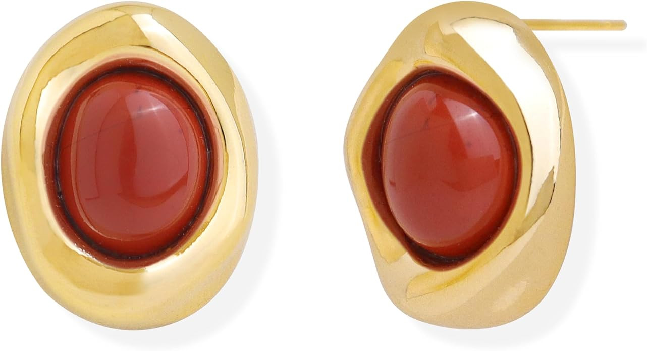 Jean Beau Chunky Gold Stone Stud Earrings for Women, Trendy Natural Gemstone Hypoallergenic Earin... | Amazon (US)
