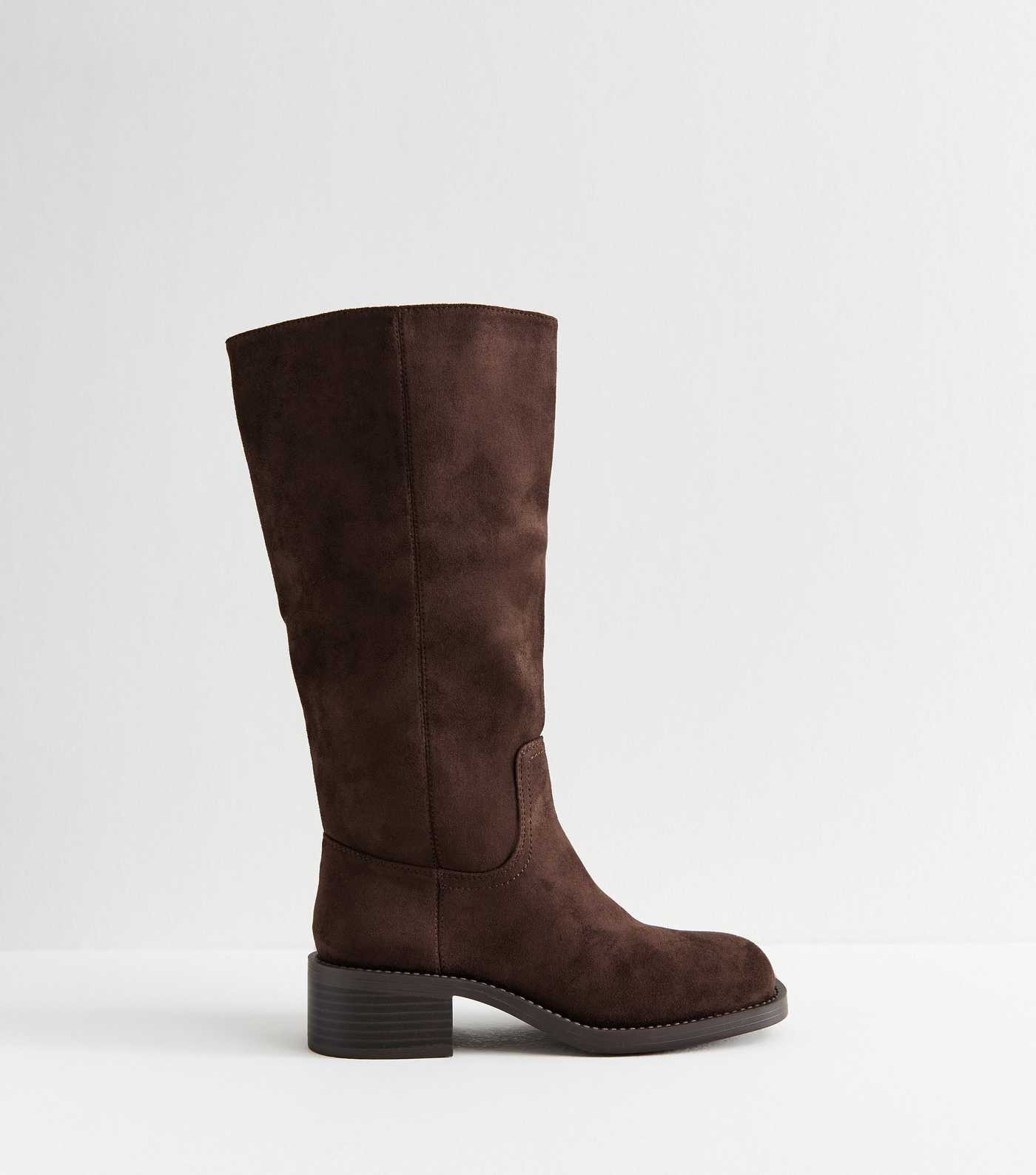 Dark Brown Faux Suede Pull On Boots | New Look | New Look (UK)