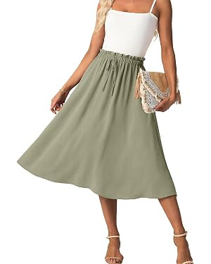 High Waist Skirts for Women Below Knee Casual Flowy Summer Midi Skirts Palazzo A-Line Long Skirt ... | Amazon (US)