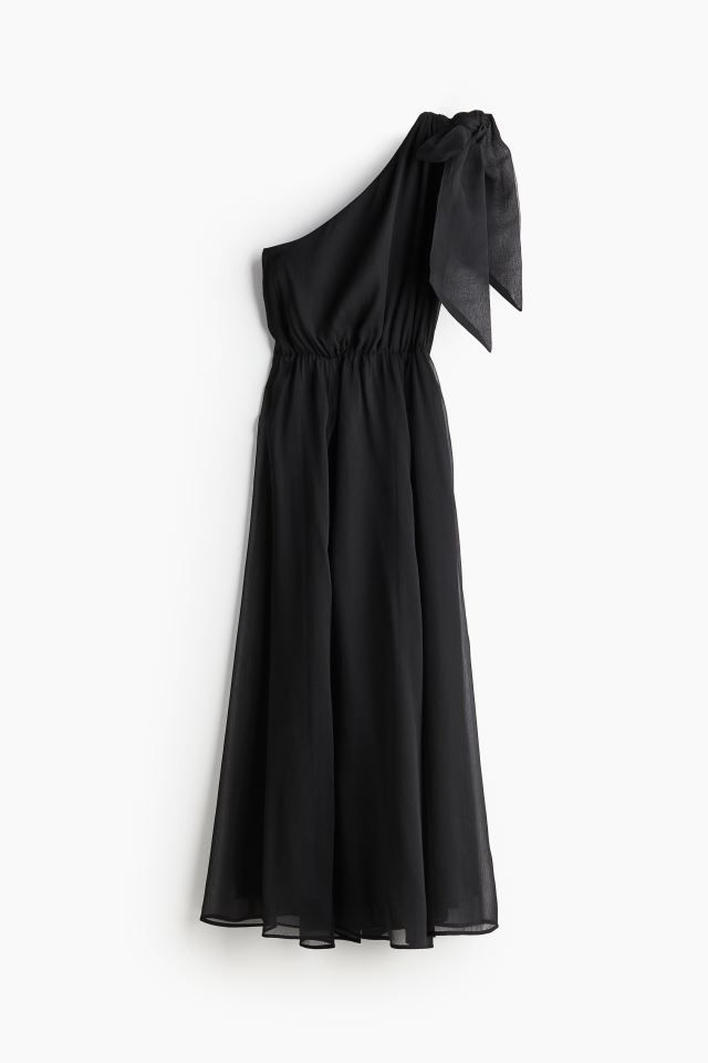 Bow-detail one-shoulder dress - Black - Ladies | H&M GB | H&M (UK, MY, IN, SG, PH, TW, HK)