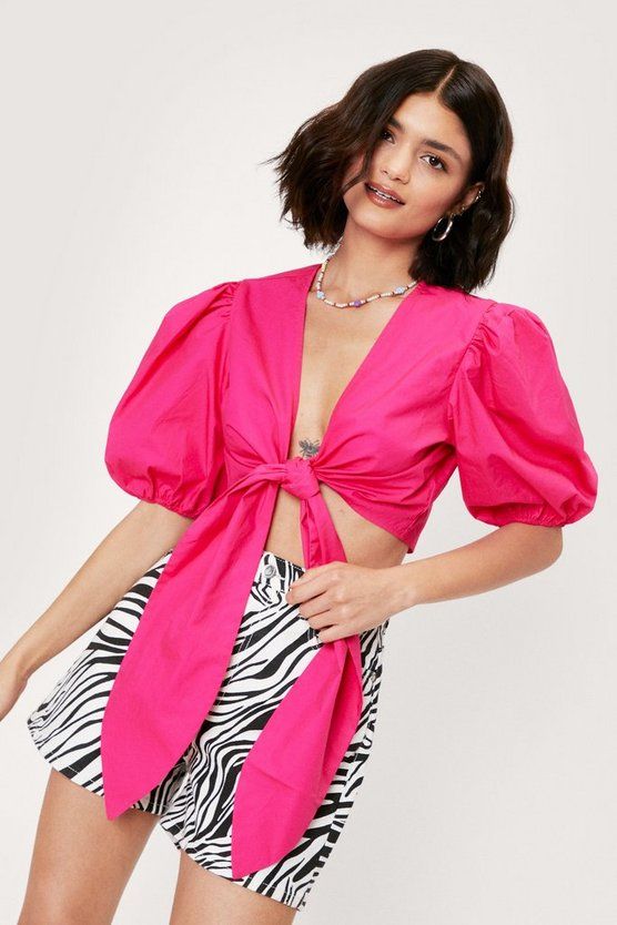 Puff Sleeve Bow Tie Cropped Blouse | Nasty Gal (US)