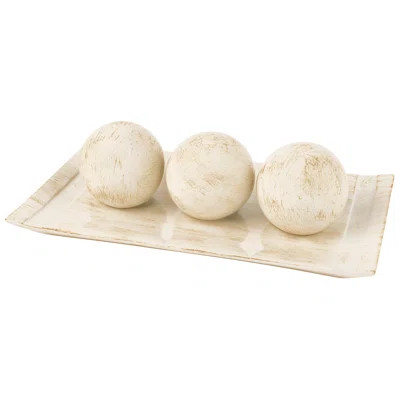 Rustic Luxe Modern Farmhouse Decorative Tray and 3 Orbs | Wayfair North America