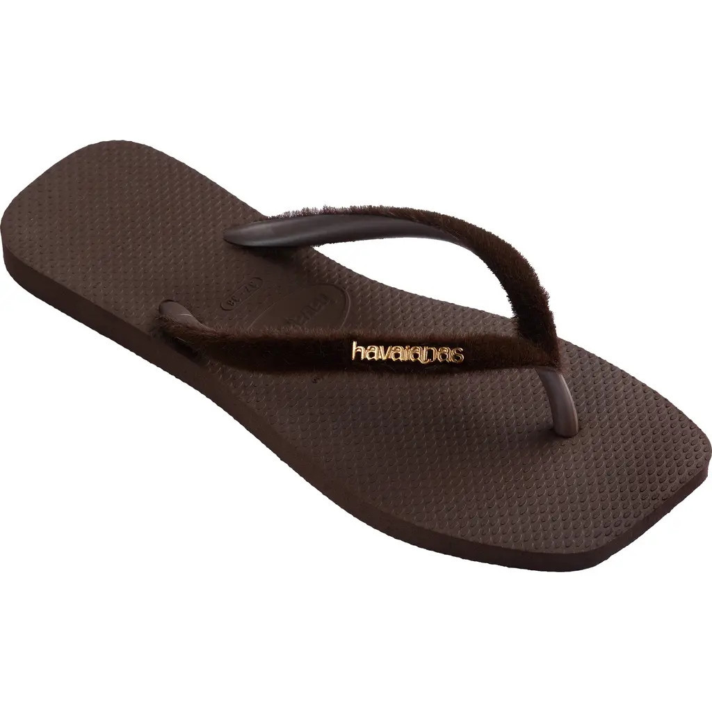 Havaianas Slim Square Plush Flip Flop in Dark Brown at Nordstrom, Size 5 | Nordstrom