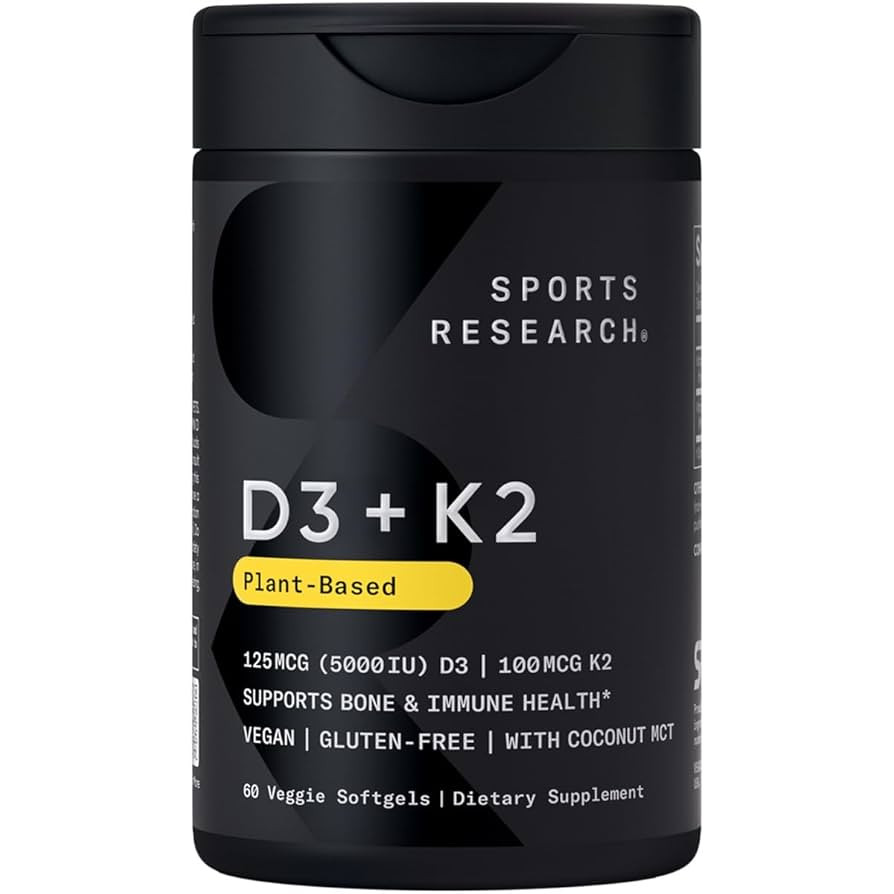 Sports Research® Vegan D3 5000iu with Vitamin K2 100mg - Formulated with Coconut MCT Oil - Vegan... | Amazon (US)