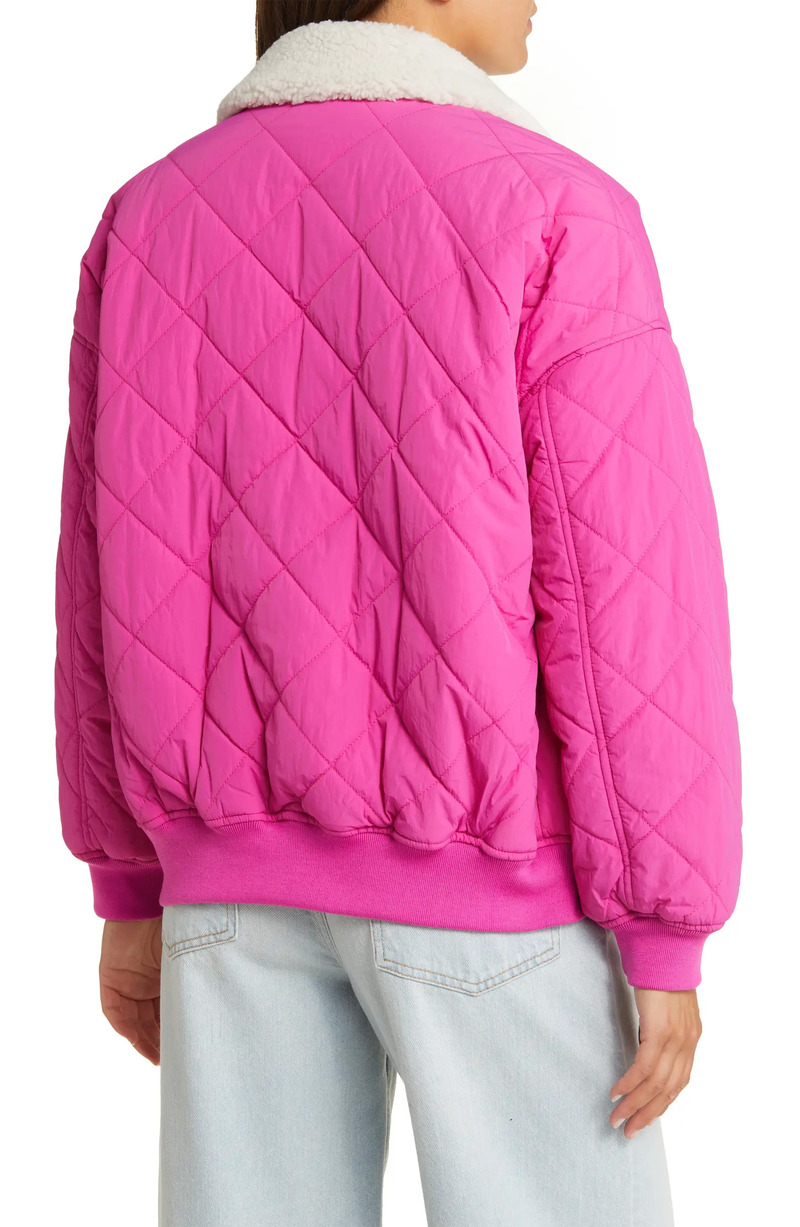 Faux Shearling Collar Dad Jacket | Nordstrom