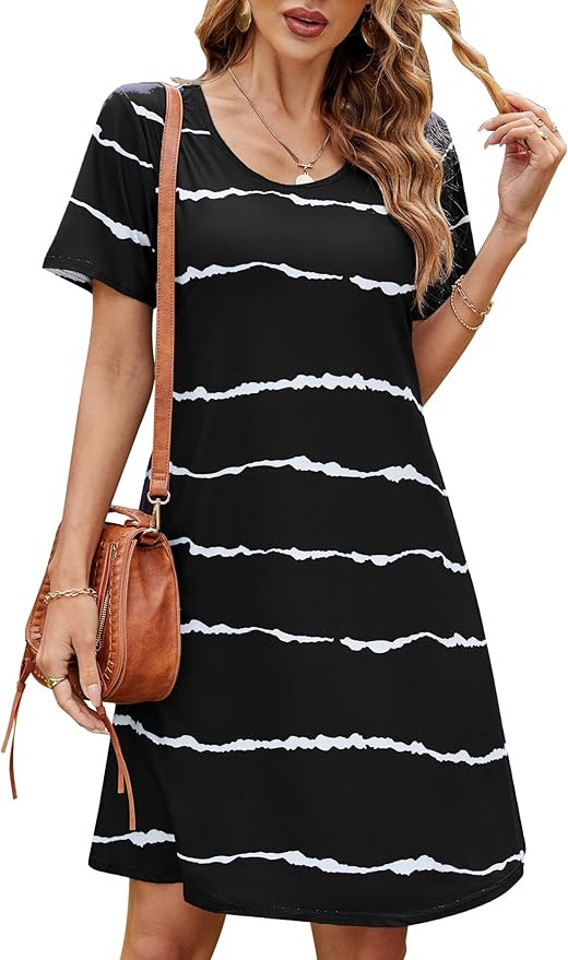 FZ FANTASTIC ZONE Women's Casual Summer T Shirt Dresses Short Sleeve Swing Dress with Pockets | Amazon (US)
