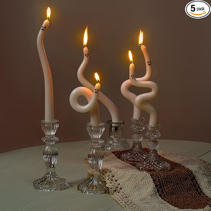 Nuanchu 5 Pack White Ghost Taper Candles Halloween Spiral Unscented Twisted Candlestick Halloween... | Amazon (US)
