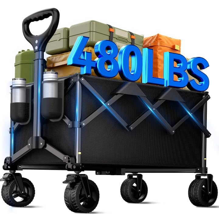 Collapsible Wagon Cart with Universal Wheels, 480LBS Wagons Carts Heavy Duty Collapsible Wagon wi... | Amazon (US)