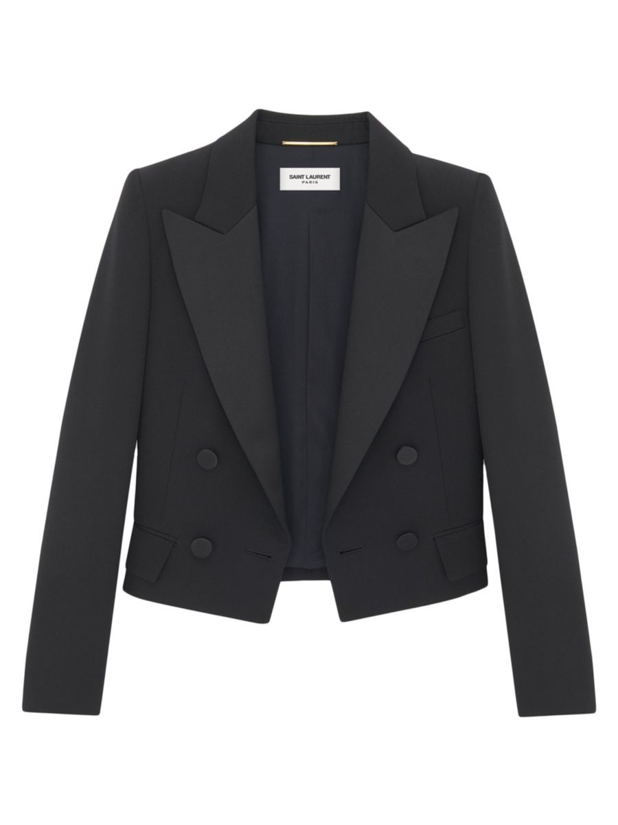 Cropped Tuxedo Blazer In Grain De Poudre | Saks Fifth Avenue