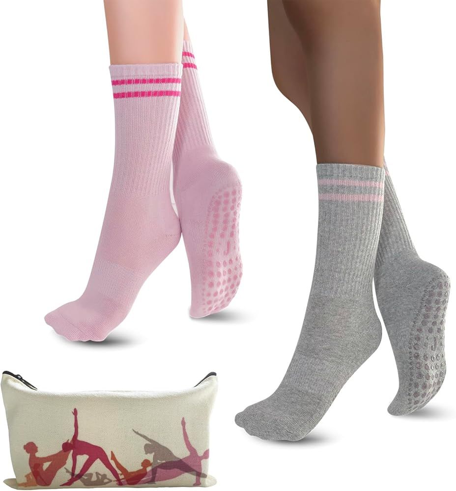 JUCHYDii Non Slip Grip Socks for Women, Ideal Cushioned Crew Socks for Yoga, Pilates, Barre, Danc... | Amazon (US)