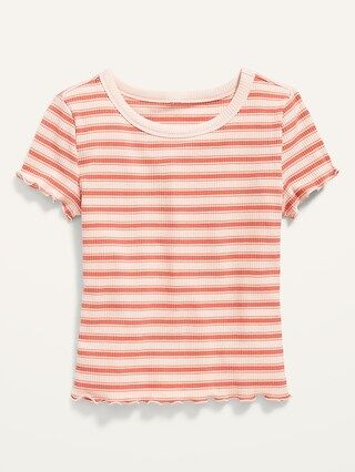 Striped Rib-Knit Lettuce-Edge T-Shirt for Girls | Old Navy (US)