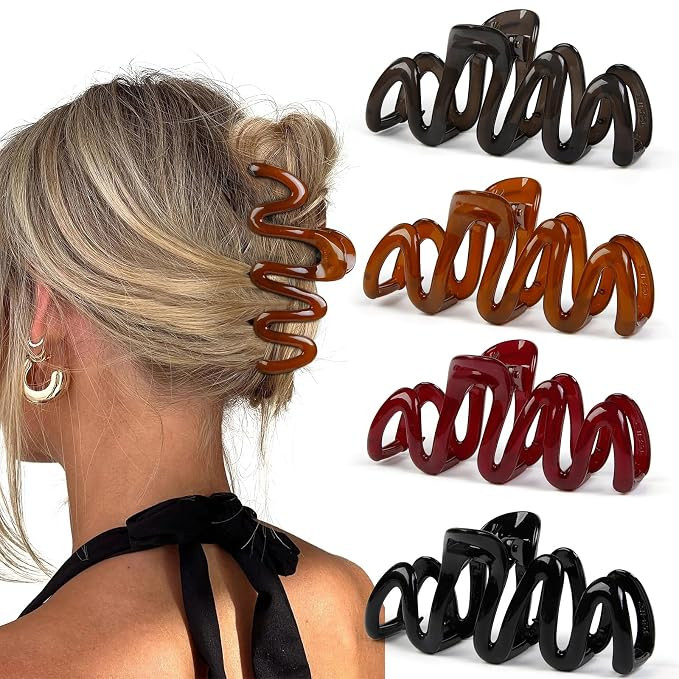 Claw Clips for Women Wavy Hair Clips for Thick Hair Non Slip Hair Clip Claw for Women's Hair Cute... | Amazon (US)