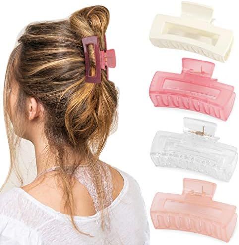 Canitor Hair Claw Clips 4 PCS, Pink Hair Clips for Thin Hair Rectangular Acrylic Hair Clips Banana H | Amazon (US)