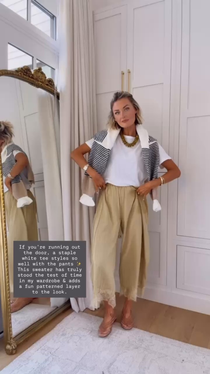 A classic white tee and striped sweater make these lace-trim pants so easy to style! Love this effortless everyday look ✨ wearing small in both. 

Loverly Grey, fall outfit ideas, amazon, white tee, striped sweater, lace trim pants, casual fall outfit, everyday essentials, neutral style