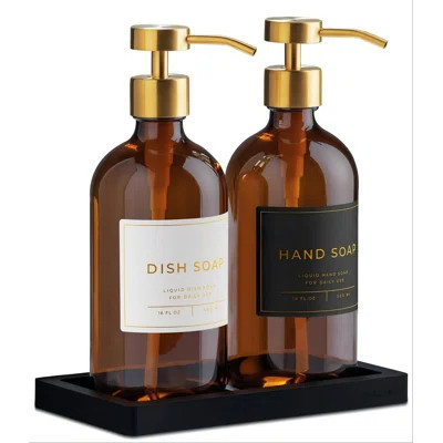 Lotion, Hand & Dish Soap Dispenser For Kitchen Sink - Bathroom Soap Dispenser Set Of 2 16.8 Oz Glass Bottles With Stainless Steel Pump, 15 Water Proof | Wayfair North America