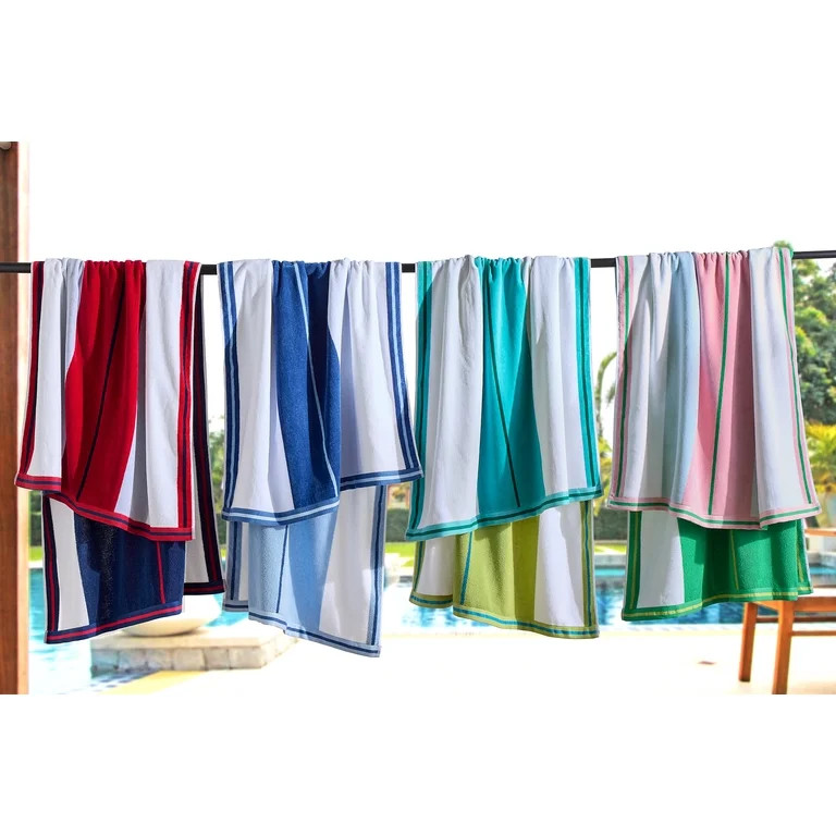 Better Homes & Gardens Coastal Resort Cotton Blend Beach Towel, 40 x 72 in, Aqua & Green | Walmart (US)