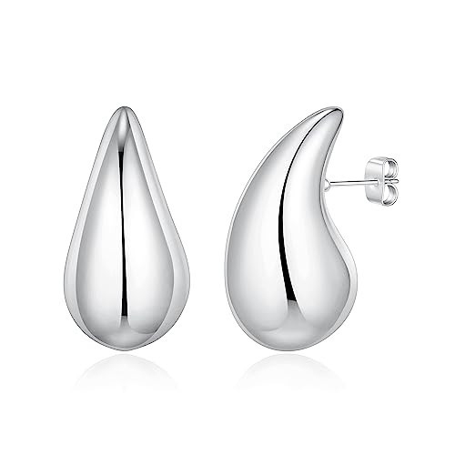 Silver Teardrop Earrings for Women, Chunky Silver Hoop Earrings for Women Hypoallergenic Silver Teardrop Earrings Silver Earrings Drop Earrings Lightweight Chunky Silver Earrings for Women Trendy | Amazon (US)