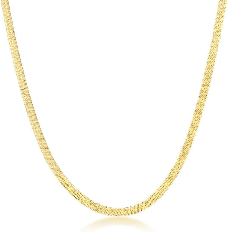 Herringbone Chain Necklace 14k Gold Plated Silver | 3, 4.2, or 5mm, 16, 18, and 20 Inch length | ... | Amazon (US)