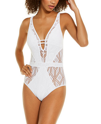Colorplay Crochet Plunge One-Piece Swimsuit | Macys (US)