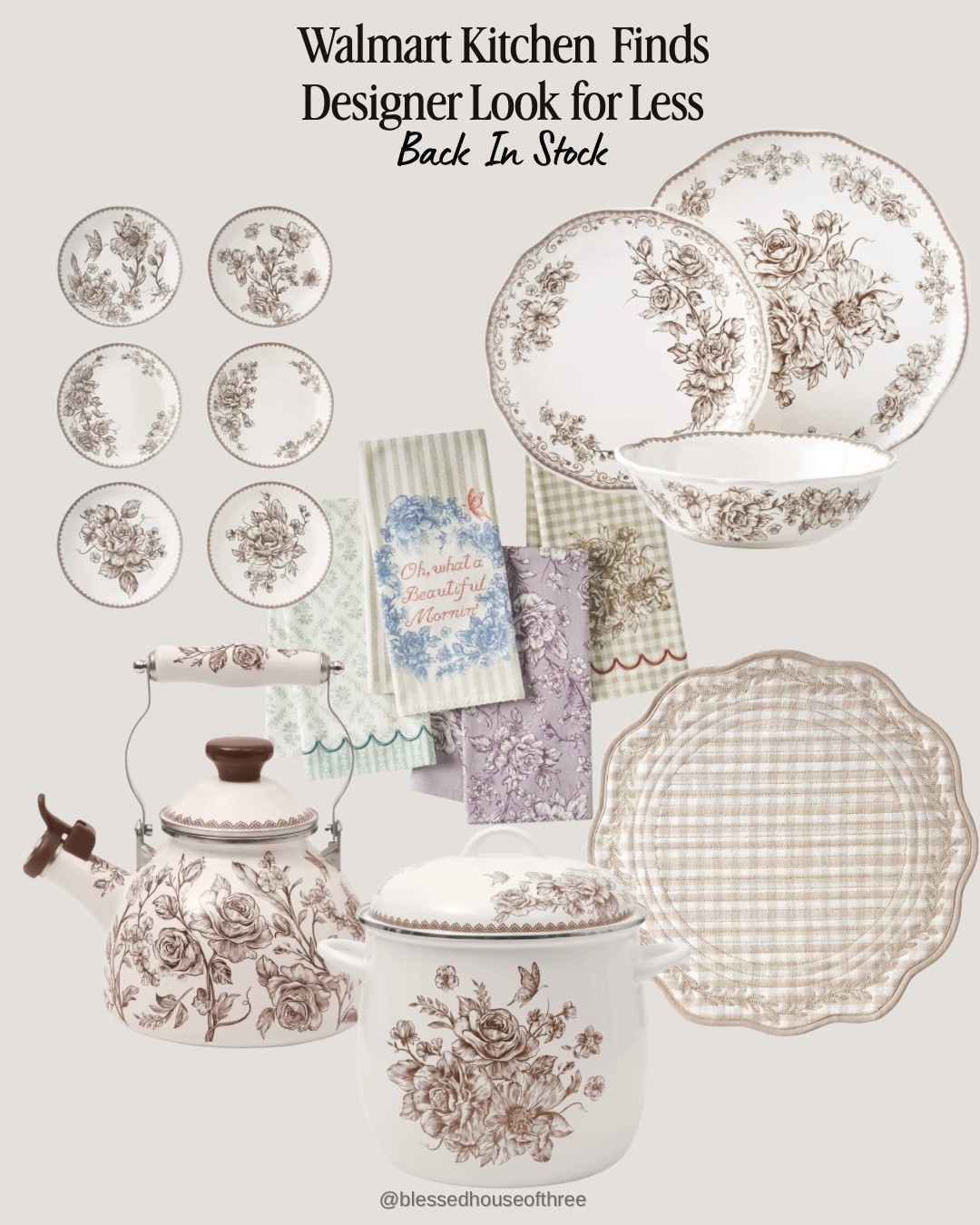 The prettiest Walmart kitchen finds are BACK IN STOCK, and this color vintage style dinnerware always sells out fast! These vintage-inspired brown floral dishes are such a good designer look for less and give your kitchen that collected, elevated look without the high-end price tag. I also found the cutest coordinating kitchen towels, scalloped serveware, floral kettle, cookware and neutral kitchen pieces to complete the look. If you love vintage kitchen decor, cottage kitchen style, neutral kitchen finds, floral dinnerware and affordable Walmart home finds, don’t wait on this color — it never seems to stay in stock for long!

#LTKHome #LTKSeasonal #LTKxWalmart