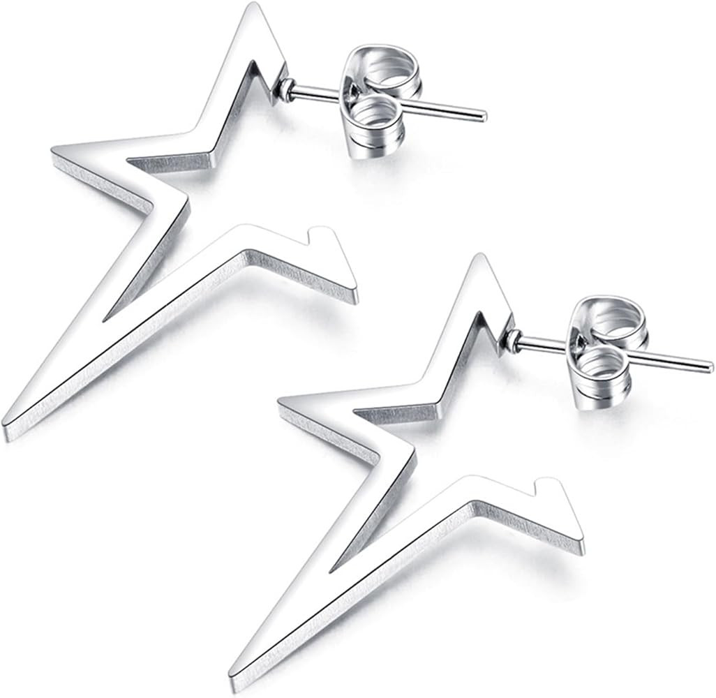 Grunge Earrings Cool Silver Star Stud Earrings Y2K Accessories Silver Spike Earrings Goth Punk Ro... | Amazon (US)