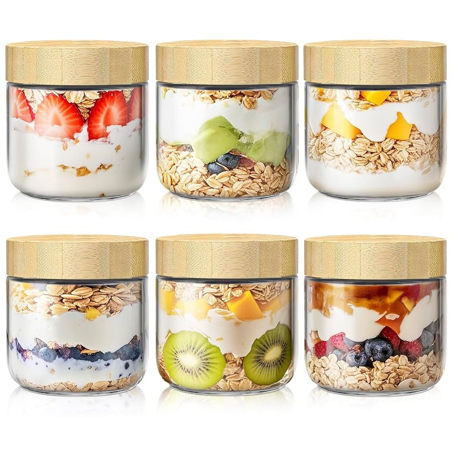 6 Pack 10oz Overnight Oats Containers with Bamboo Lids, Glass Jars with Airtight Lids for Meal Pr... | Amazon (US)