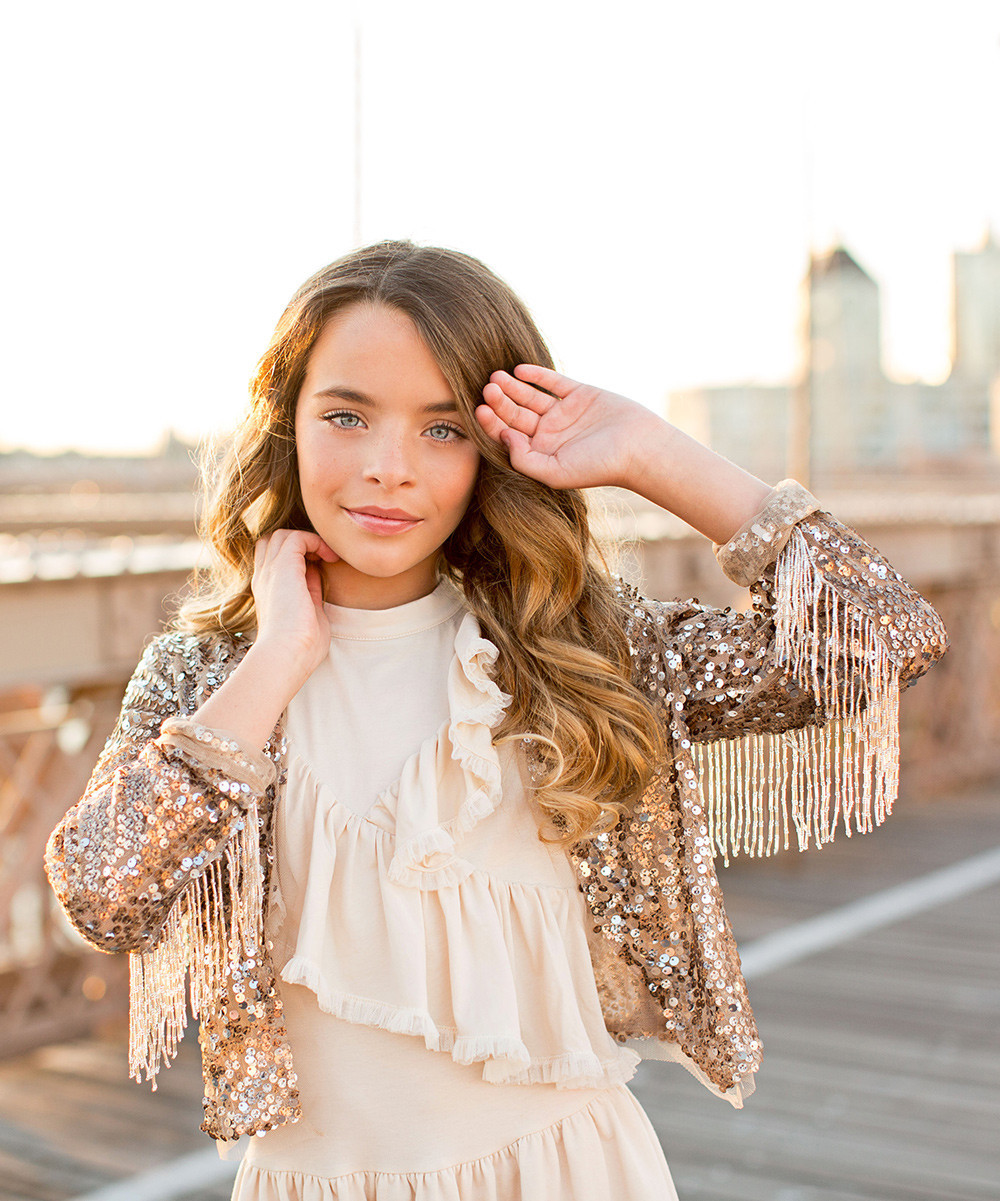 Joyfolie Girls' Non-Denim Casual Jackets - Bronze & Silver Sequin Fringed Auburn Open Cardigan - Gir | Zulily