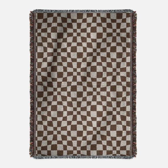 Brown Earth Tone Checkered Throw Blanket | Forestcore Aesthetic Trendy Blanket | Cottagecore Chec... | Etsy (US)