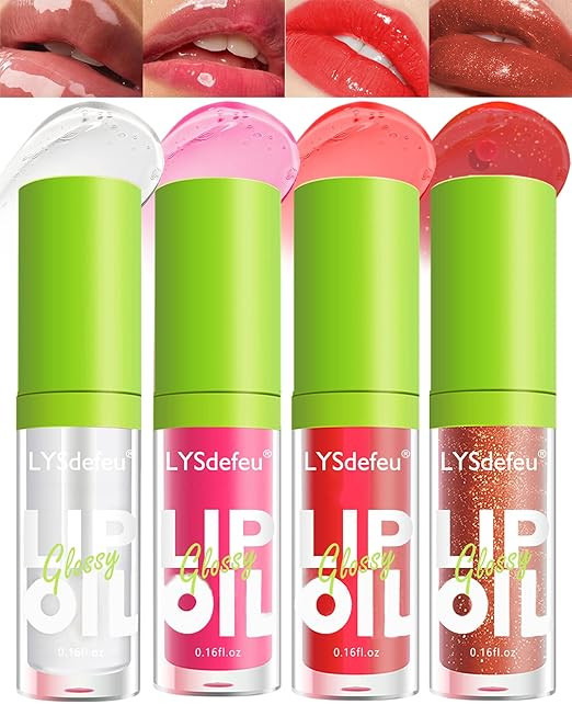 Hydrating Lip Glow Oil Kit-4 Colors Lip Oil Lip Glaze,Tinted Lipgloss Clear Pink Glossier Glow Re... | Amazon (US)