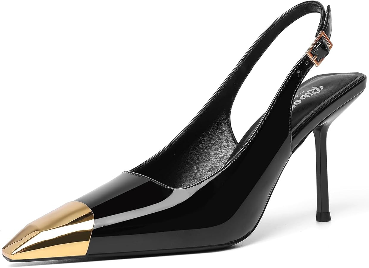 RIBONGZ Sexy Slingback Pumps Elegant Dressy Heels for Women Closed Toe Pointy High Heels Wedding ... | Amazon (US)