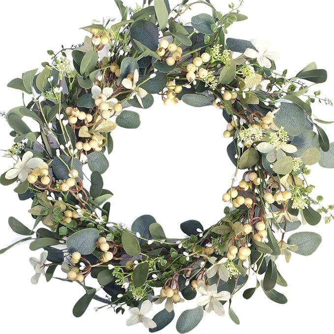 Bibelot Artificial Green Leaf Eucalyptus Wreath,Berry Wreath for Spring,Summer, Front Door Window... | Amazon (US)