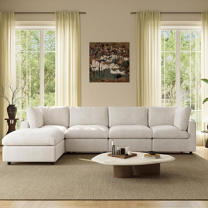 WJShome L Shaped Sectional Couch 134 Inch 4-Seater Modern Modular Sofa with Ottoman,Chenille Deep... | Amazon (US)