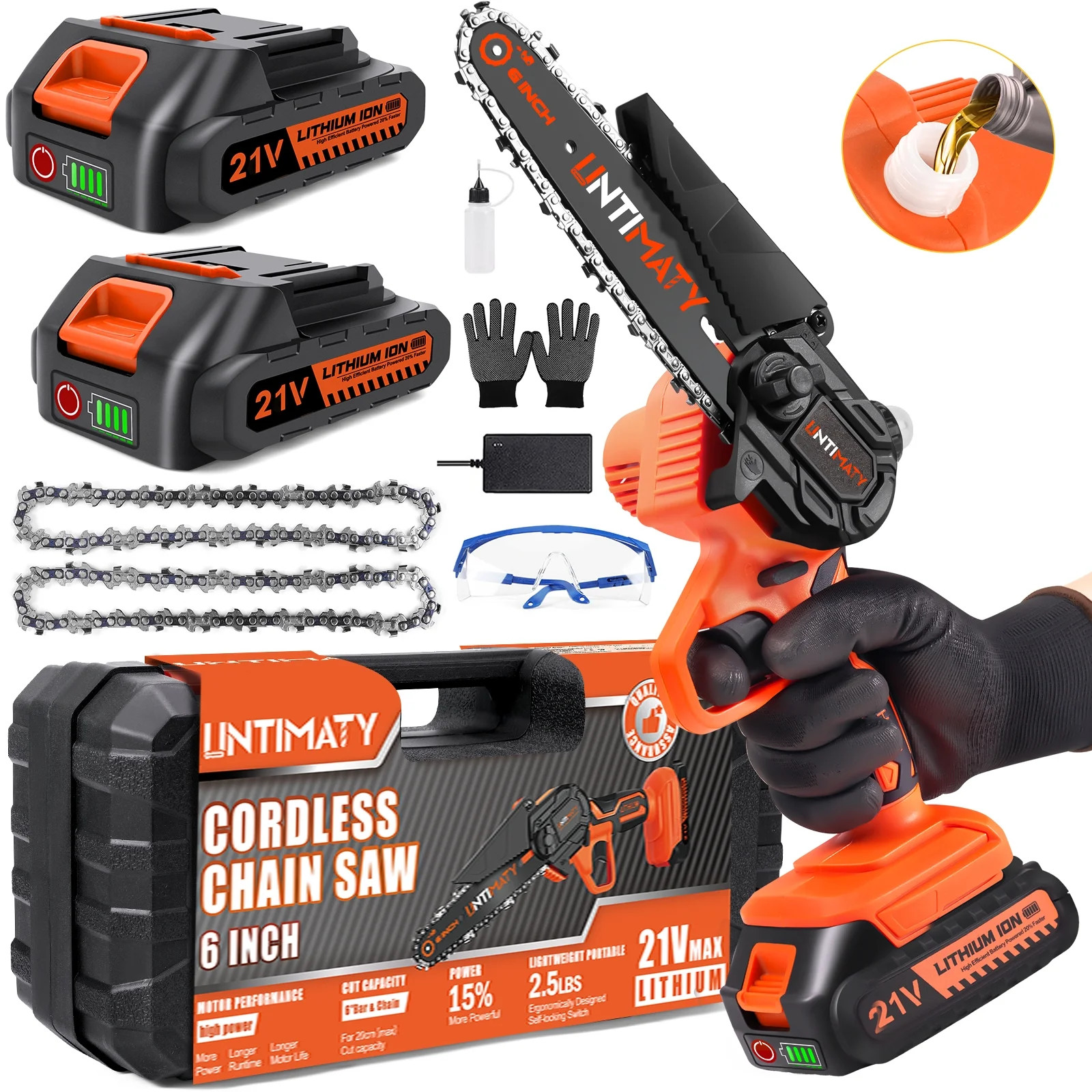 UNTIMATY 6" Mini Chainsaw with 2 Batteries 2 Chains, 6-Inch Cordless Handheld Chain Saw for Wood ... | Walmart (US)