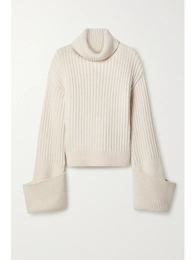 The Row - Aneke Oversized Ribbed Wool Turtleneck Sweater - Cream | NET-A-PORTER (US)