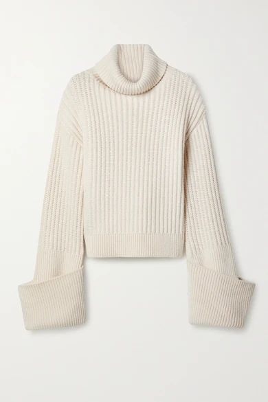 The Row - Aneke Oversized Ribbed Wool Turtleneck Sweater - Cream | NET-A-PORTER (US)