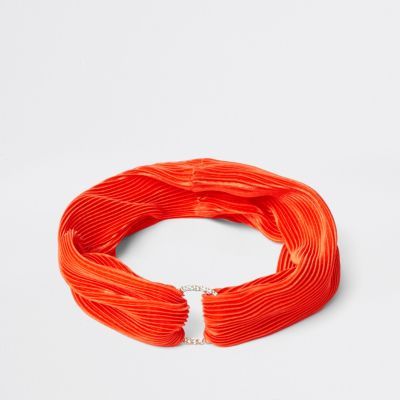 Orange pleated diamante pave circle headband | River Island (UK & IE)