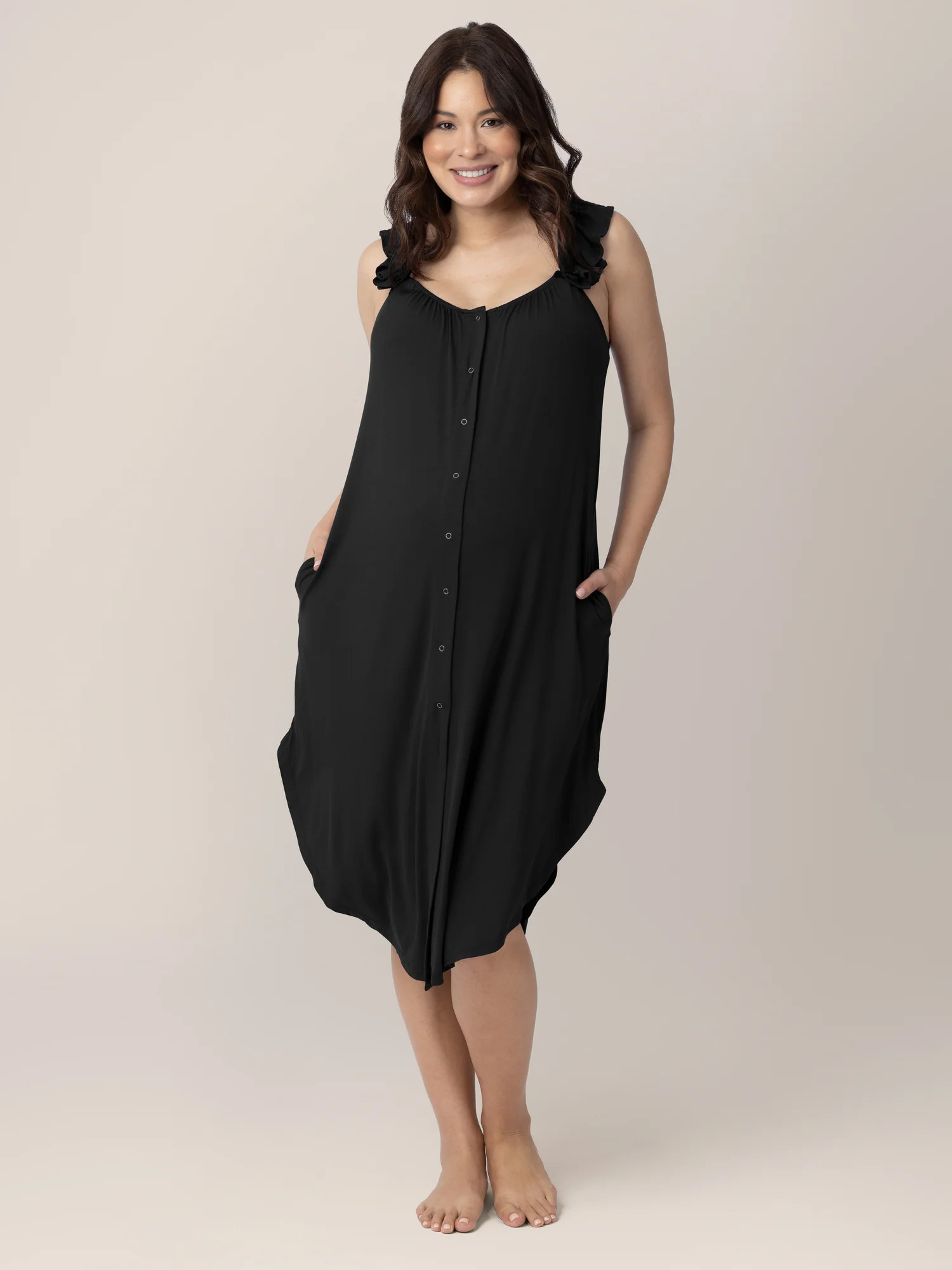 Ruffle Strap Labor & Delivery Gown | Black - Kindred Bravely | Kindred Bravely