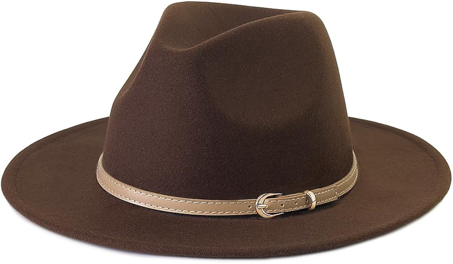 LolliWeaver Women Fashion Flat Wide Brim Teardrop Crown Felt Fedora Hat with Hat Belt | Amazon (US)