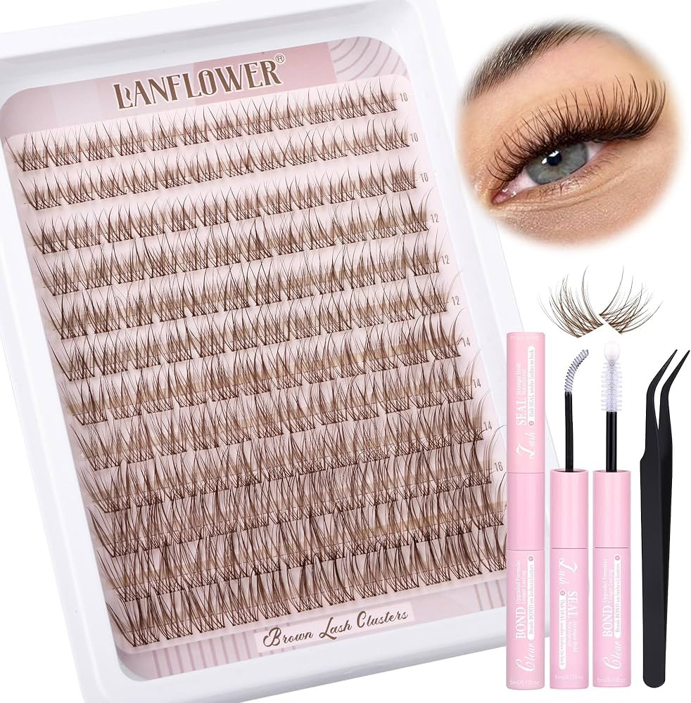 Brown Lash Clusters Kit Natural Lash Extension Kit Wispy Eyelash Clusters C Curved Cluster Eyelas... | Amazon (US)