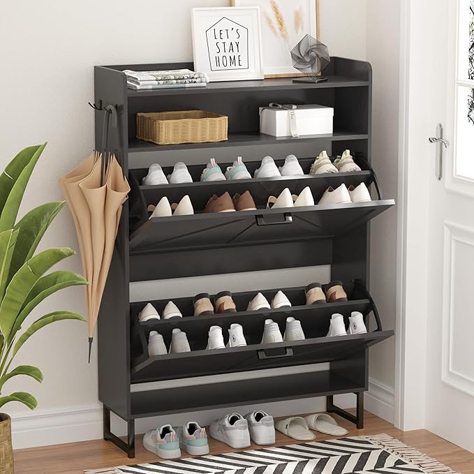 Shoe Cabinet with 2 Flip Drawers, Freestanding Hidden Shoe Storage Organizer for Entryway, Narrow... | Amazon (US)