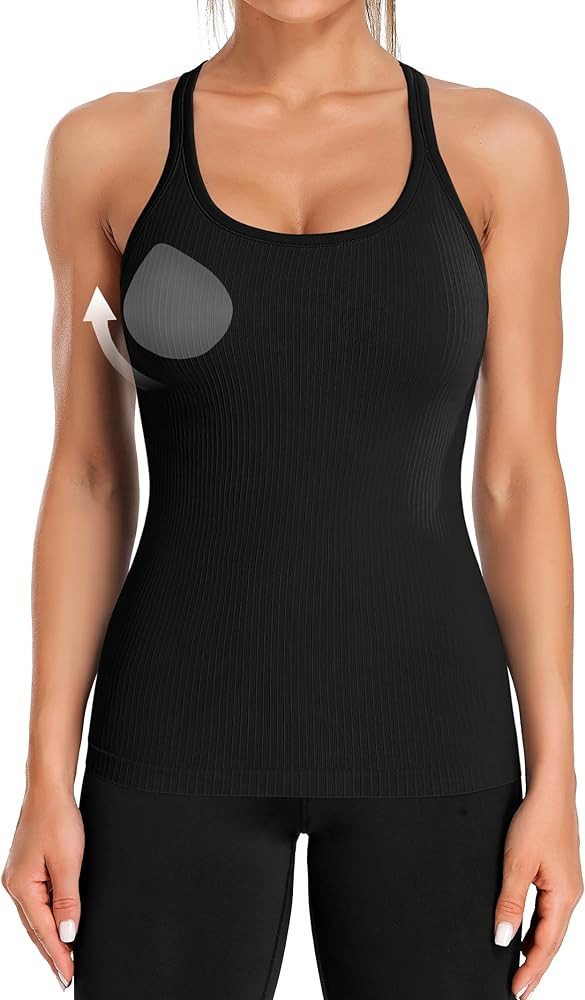 ATTRACO Ribflex Ribbed Workout Tank Tops for Women with Built in Bra Racerback Scoop Neck Athleti... | Amazon (US)