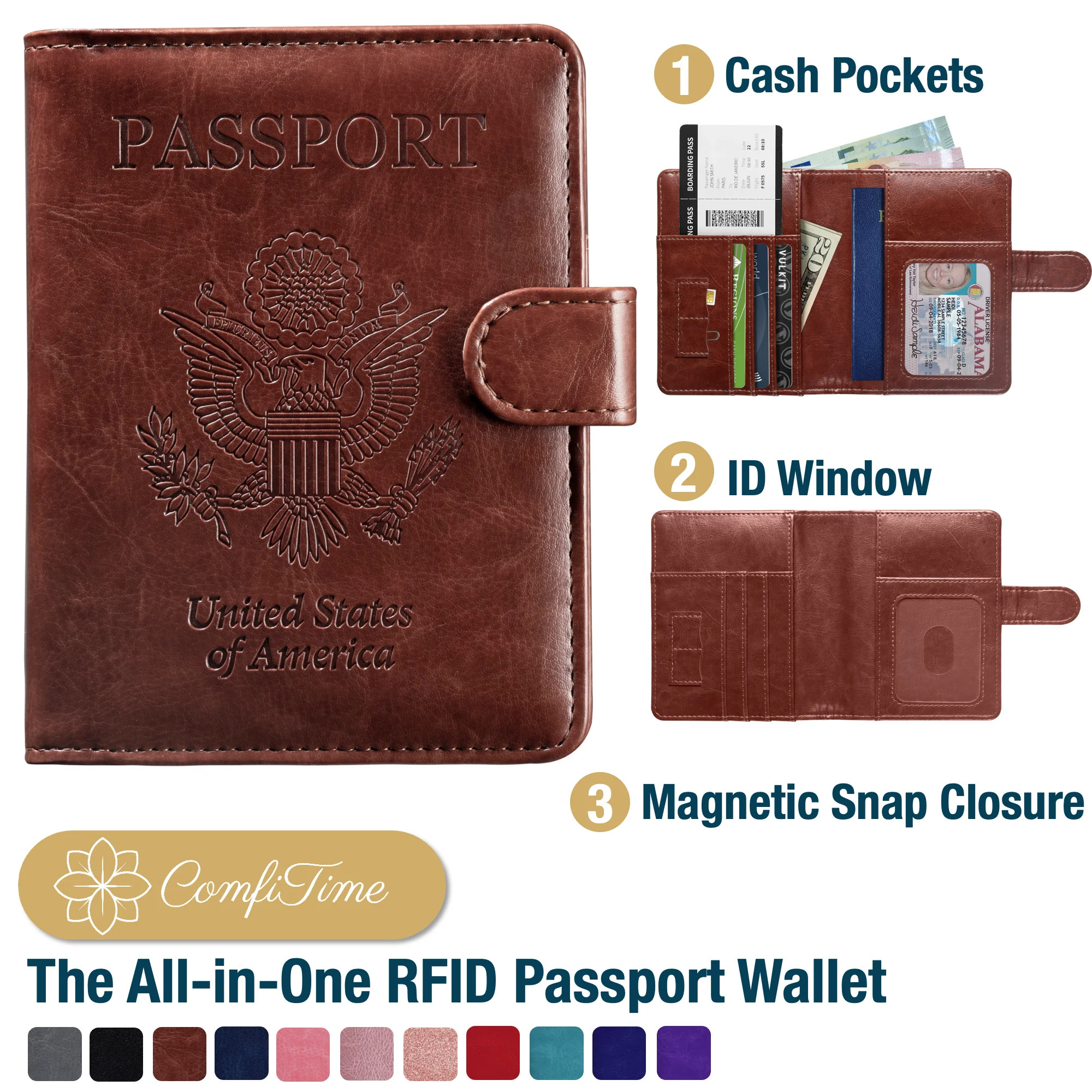 ComfiTime Passport Holder – RFID Blocking Passport Travel Wallet, Waterproof PU Leather Passpor... | Walmart (US)