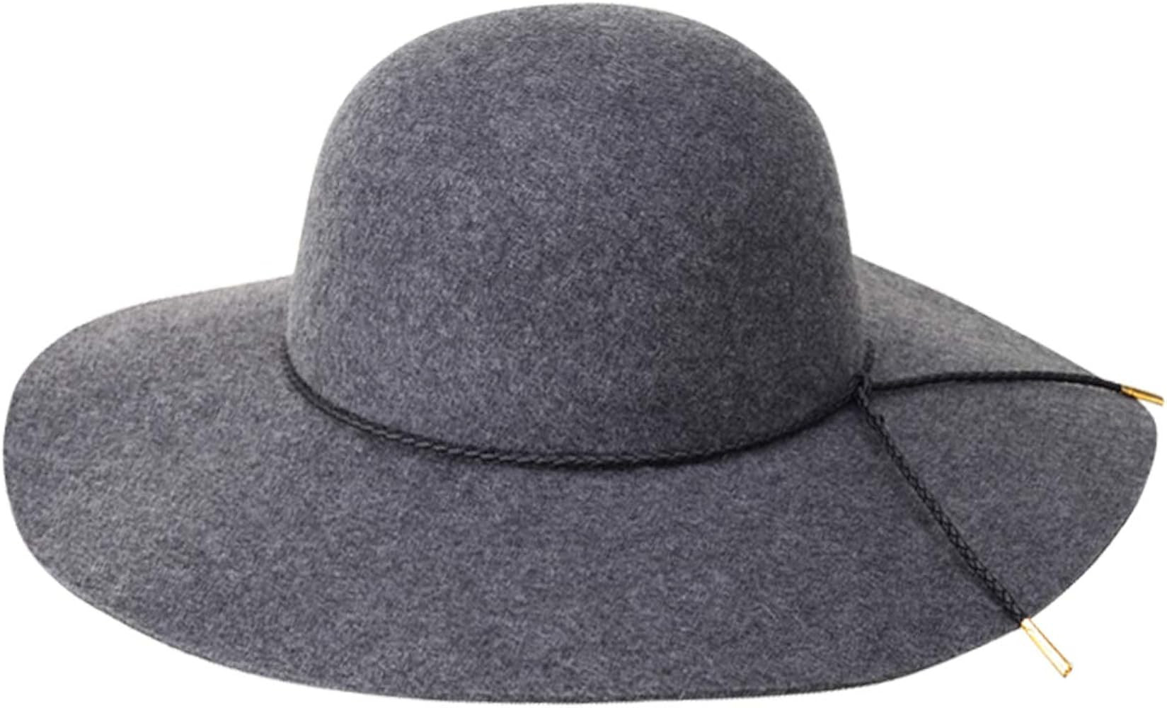 Lanzom Women Lady Retro Wide Brim Large Floppy Panama Hat Belt Wool Fedora Hat | Amazon (US)
