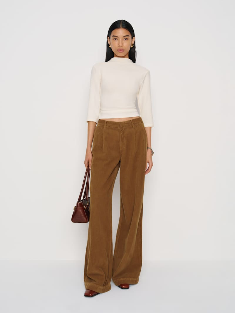 Malia Mid Rise Wide Leg Pleated Trouser Pants | Reformation (Global)