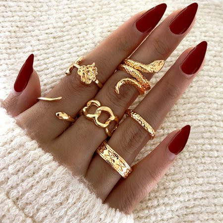 LATS Bohemian Gold Color Chain Rings Set for Women Fashion Boho Coin Snake Moon Star Rings Party 2022 Female Trend Jewelry Gifts | Walmart (US)