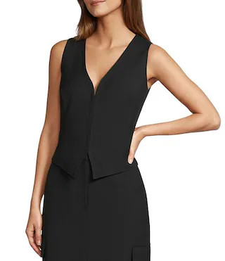 Adrienne Sleeveless V-Neckline Hook Front Coordinating Vest | Dillard's