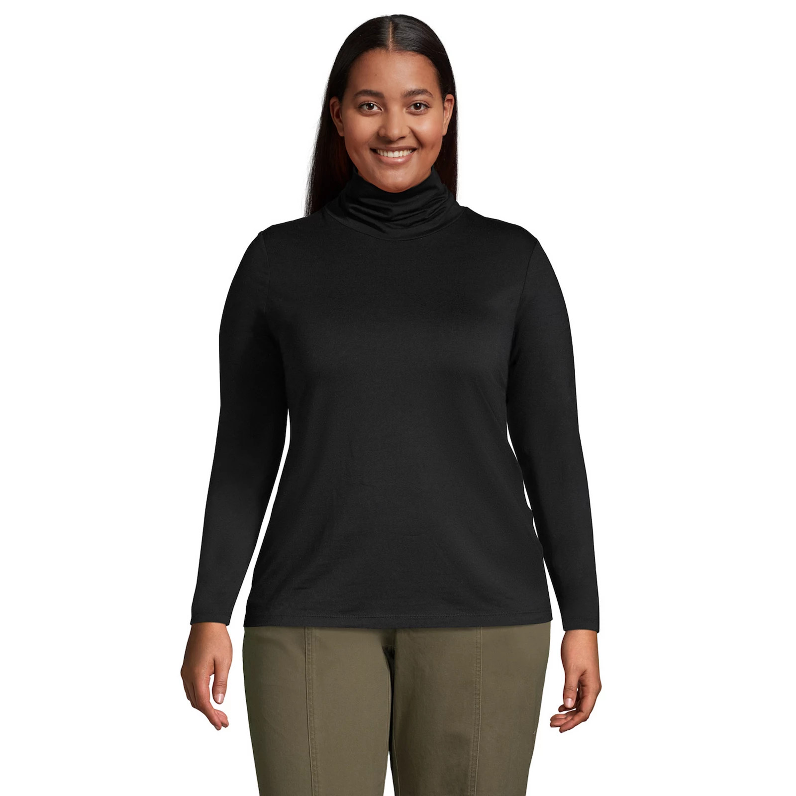 Plus Size Lands' End Lightweight Fitted Long Sleeve Turtleneck, Women's, Size: 1XL, Black | Kohl's