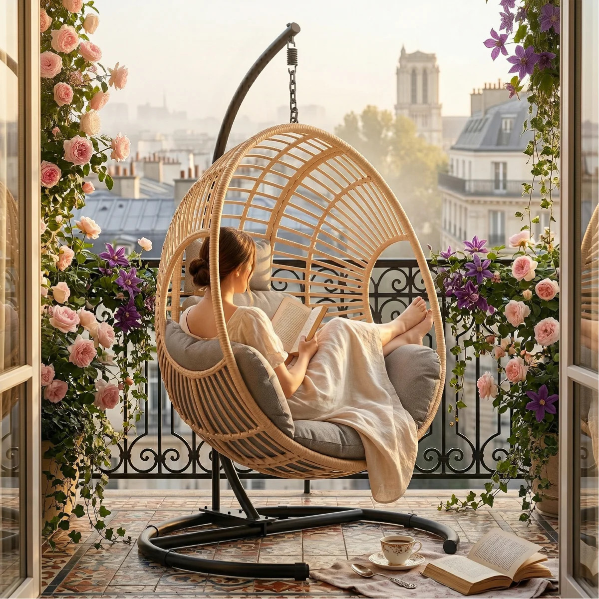 42 Extra Wide U-Base Hanging Egg Chair, 400Lb Capacity Patio Swing With 8-Inch Cushion, Weatherpr... | Wayfair North America